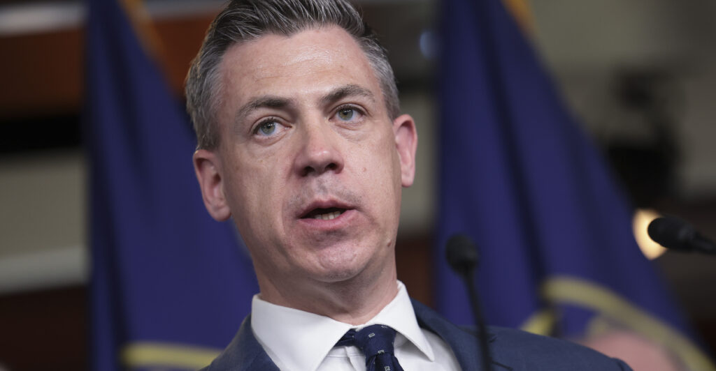 Authorities have charged a man with intimidating and harassing a United States congressman after the man threatened the lives of Republican Indiana Rep. Jim Banks and his daughters. Pictured: Banks speaks at a House Republican news conference on energy policy at the U.S. Capitol on March 08, 2022 in Washington, DC. The Republicans said they support Biden's ban on Russian oil imports but urged for increase domestic production to help curb high gas prices. (Photo by Kevin Dietsch/Getty Images)