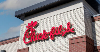 The exterior of a Chick-fil-A restaurant.