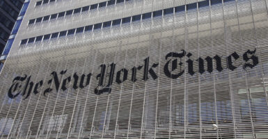 The facade of The New York Times headquarters
