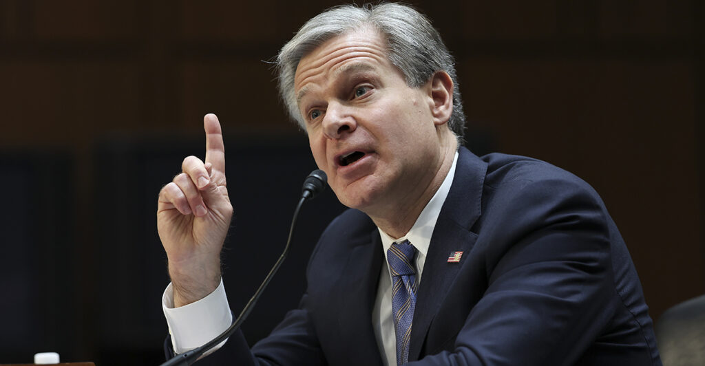 FBI Director Christopher Wray testifies before the Senate Judiciary Committee Dec. 5, 2023 in Washington, D.C