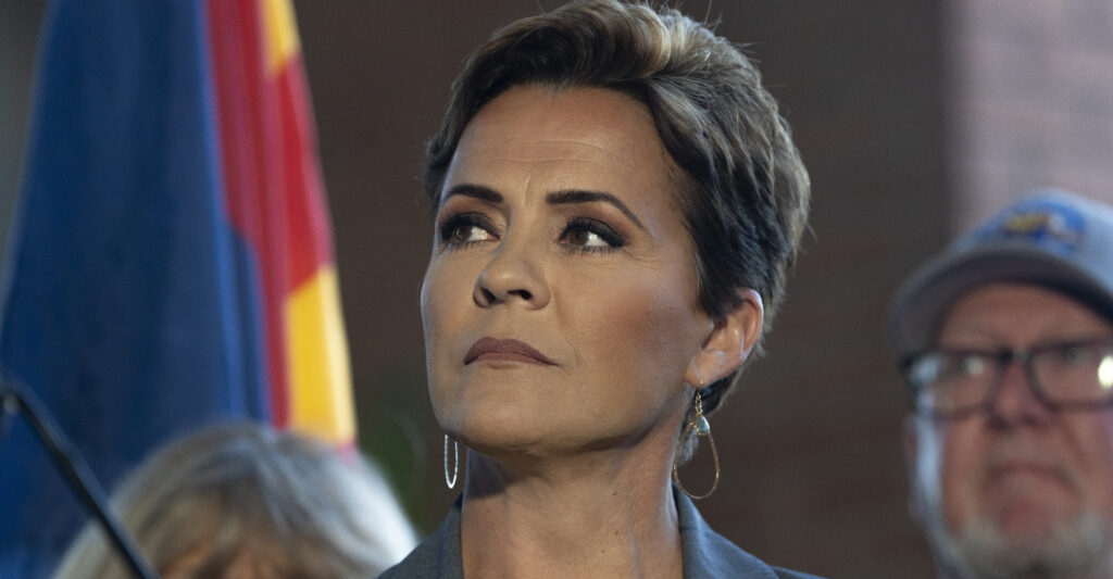 A number of Arizona Republicans are rapidly distancing from the state's controversial Supreme Court ruling protecting almost all unborn babies from abortions. Pictured: Arizona Republican U.S. Senate candidate Kari Lake listens as U.S. Sen. John Barrasso (R-WY) speaks at a news conference on February 29, 2024 in Phoenix, Arizona. (Photo by Rebecca Noble/Getty Images)