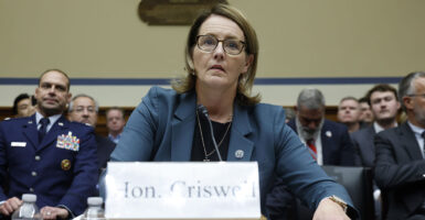FEMA Administrator Deanne Criswell testifies in a purple suit