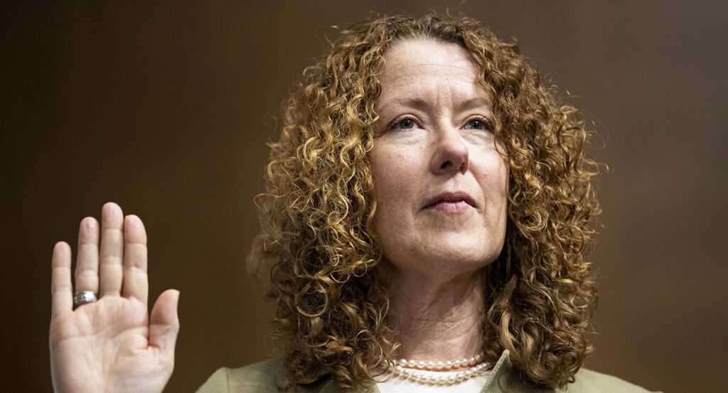 Tracy Stone-Manning swears in for testimony