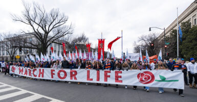 Pro-lifers in the 52nd annual March for Life proceed down Constitution Avenue in Washington.
