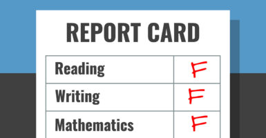 A report card with "F" scores in reading, wriiting, and arithmetic