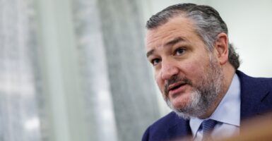 Texas politician Ted Cruz stares ahead during an interview.