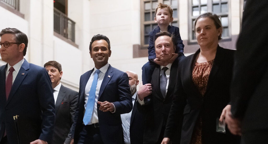 Elon Musk and Vivek Ramaswamy in suits