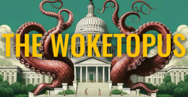 The image of the Capitol building with octopus arms sprouting from it
