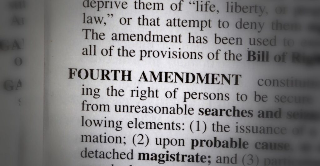 A photo of the entry of the word "Fourth Amendment" in the dictionary.