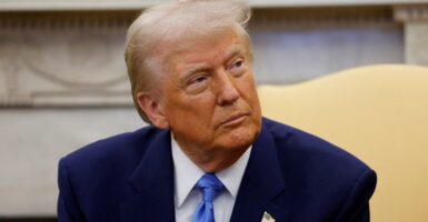 President Donald Trump wearing an electric-blue necktie