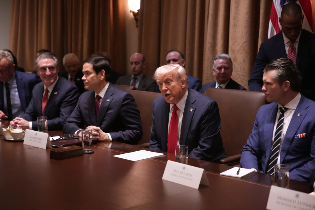 President Donald Trump meets for the time with his Cabinet on Wednesday. Secretary of State Marco Rubio is seated to Trump's right.