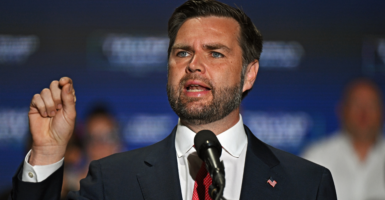 JD Vance gives an address. Photo by Drew Hallowell via Getty Images