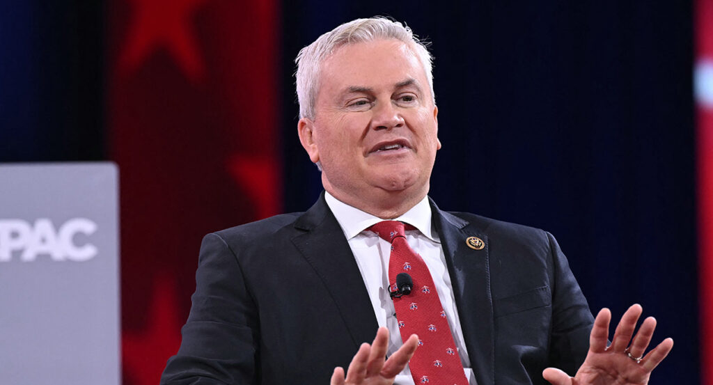 James Comer in a suit sitting at CPAC