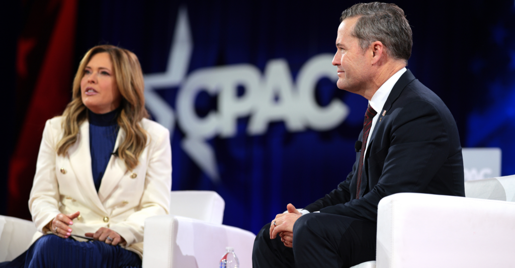 Michael Waltz discusses foreign policy with Mercedes Schlapp at CPAC.