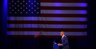 HUD Secretary Scott Turner takes to the CPAC lectern on Friday.