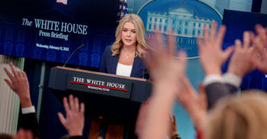 White House press secretary Karoline Leavitt at the press podium at the White House