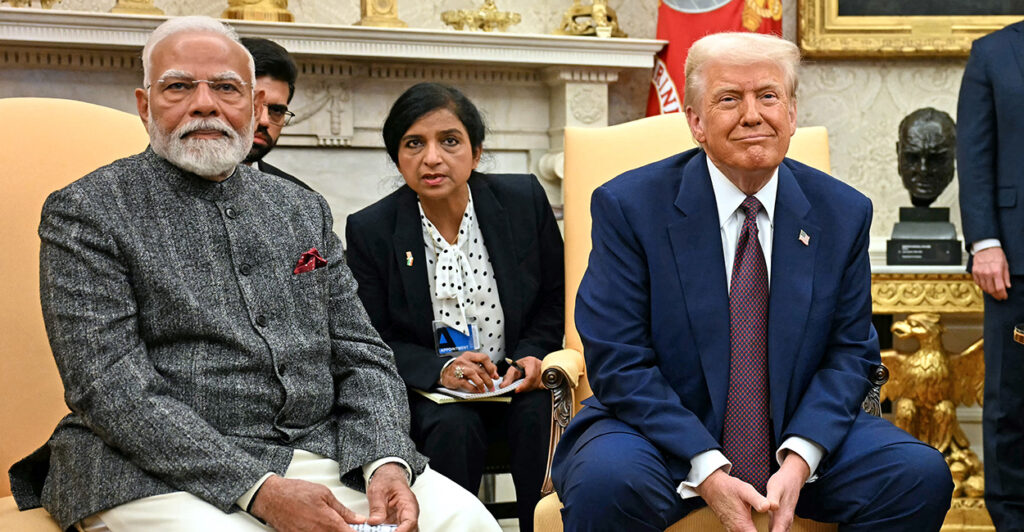 President Donald Trump confers with Indian Prime Minister Narendra Modi at the White House on Thursday.