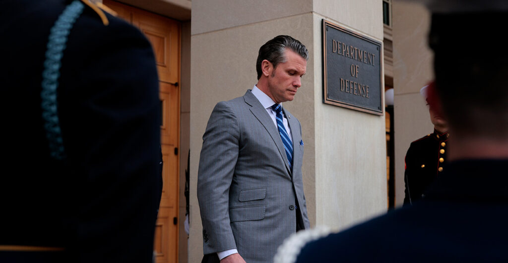Defense Secretary Pete Hegseth departs the Pentagon.