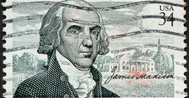 An artist's rendering of Founding Father James Madison—who was the fourth president, serving from 1809 to 1817—was featured on a 34-cent first-class postage stamp in 2001.