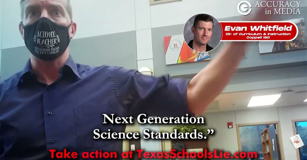 A Coppell ISD administrator wearing a black facemask and a navy polo.