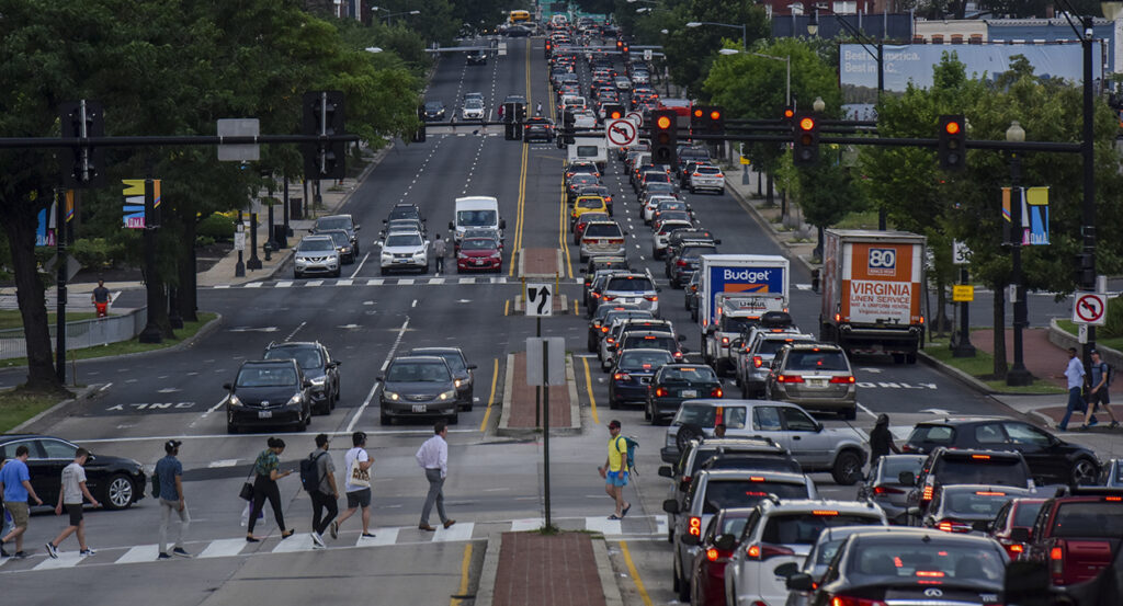 Drivers in a traffic bottleneck in Washington, D.C.