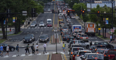 Drivers in a traffic bottleneck in Washington, D.C.