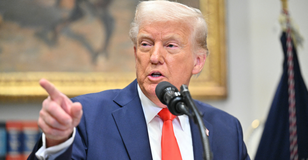 President Donald Trump speaks at the White House.