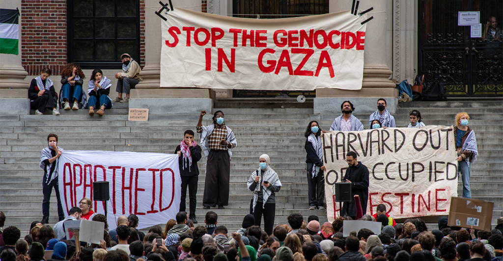 Supporters of Palestine gather at Harvard University.