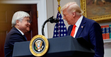 President Donald Trump greets Taiwan Semiconductor Manufacturing Co. CEO C.C. Wei at the White House on Monday.