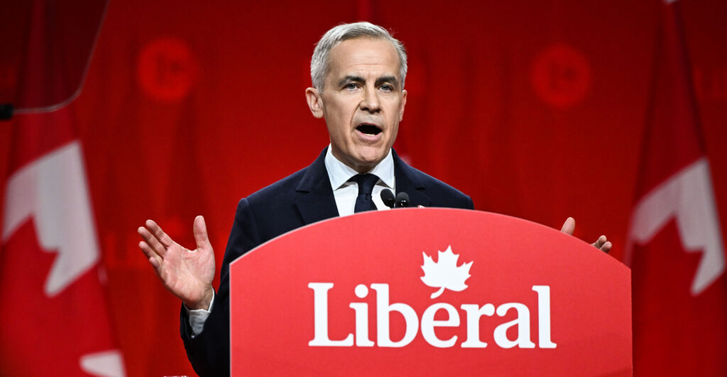 Mark Carney celebrated his landslide victory to become Liberal Party leader in Canada on Sunday.