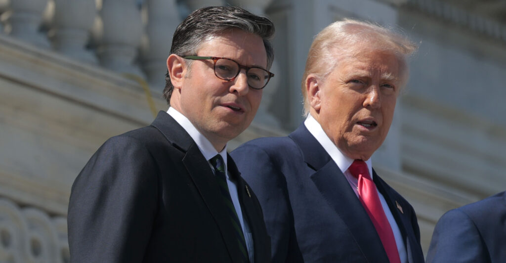 House Speaker Mike Johnson, R-La. (left), and President Donald Trump