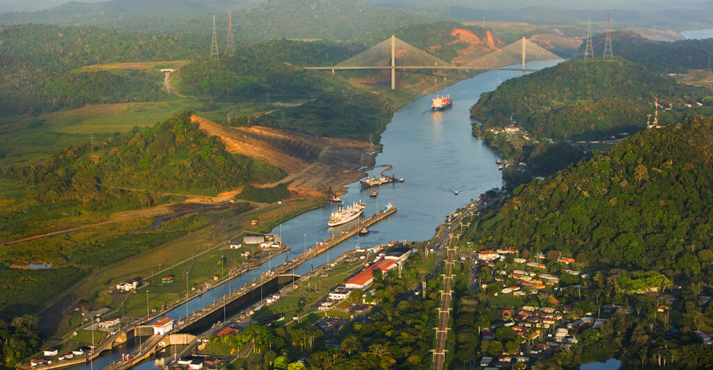 An aerial view of the Panama Canal