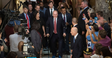 Rep. Steve Scalise, R-La., walks through Statuary Hall at the Capitol on Sept. 28, 2017, upon his return to Congress after a near-fatal shooting.