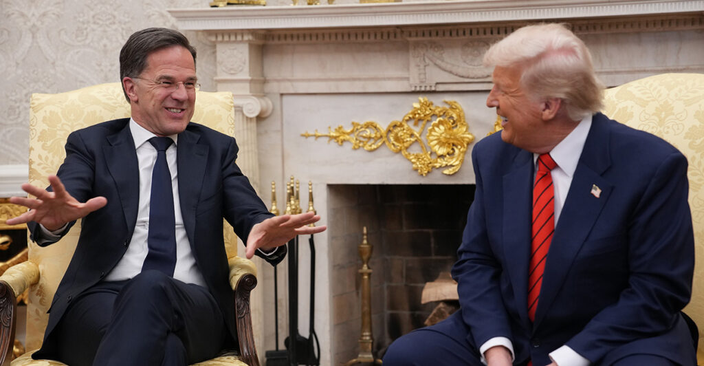 NATO Secretary-General Mark Rutte and President Donald Trump confer at the White House on Thursday.