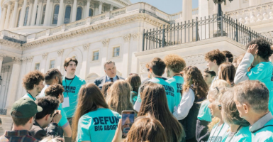 Members of the coalition Defund Planned Parenthood gather outside the Capitol on Thursday.