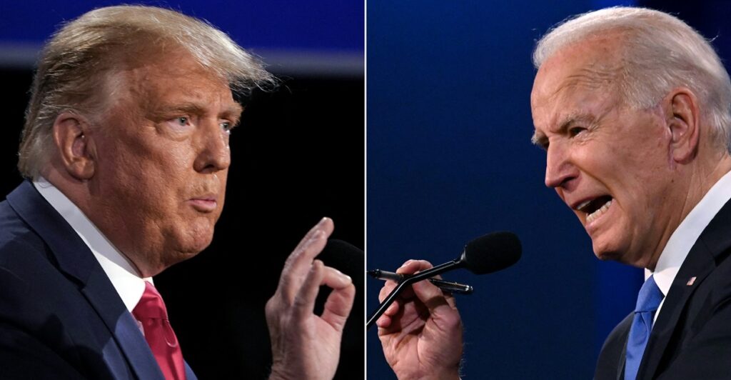 Two separate photos put Donald Trump and Joe Biden face-to-face.
