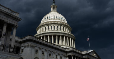 The U.S. Capitol building with clouds