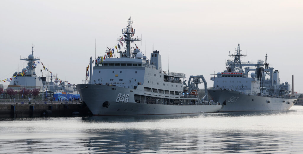 Two Chinese warships on the water