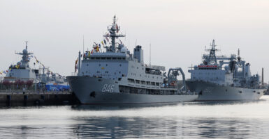 Two Chinese warships on the water