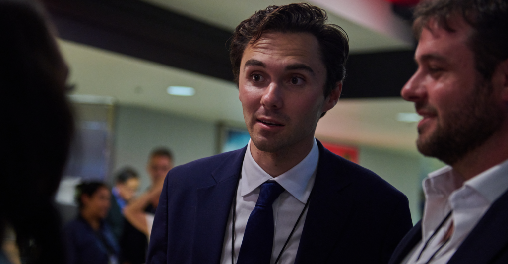 David Hogg attends the 2024 Democratic National Convention in Chicago on Aug. 22.