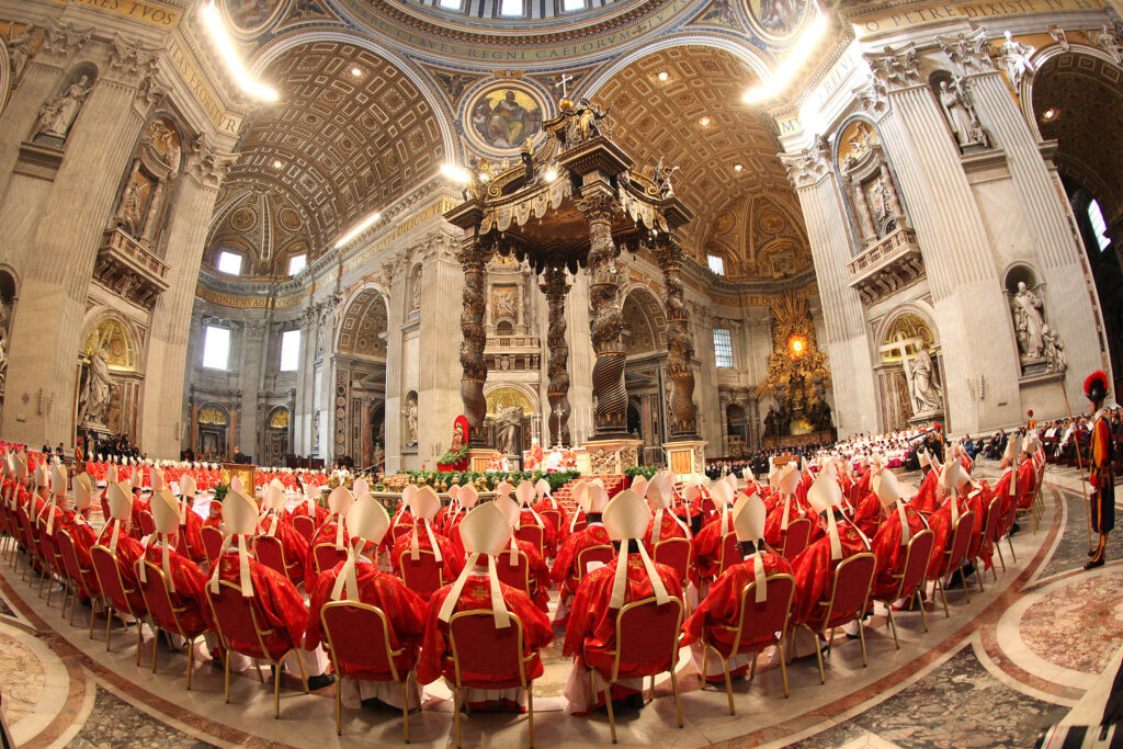 On March 12, 2013, cardinals celebrated Mass in St. Peter's Basilica before entering the conclave that elected Pope Francis.