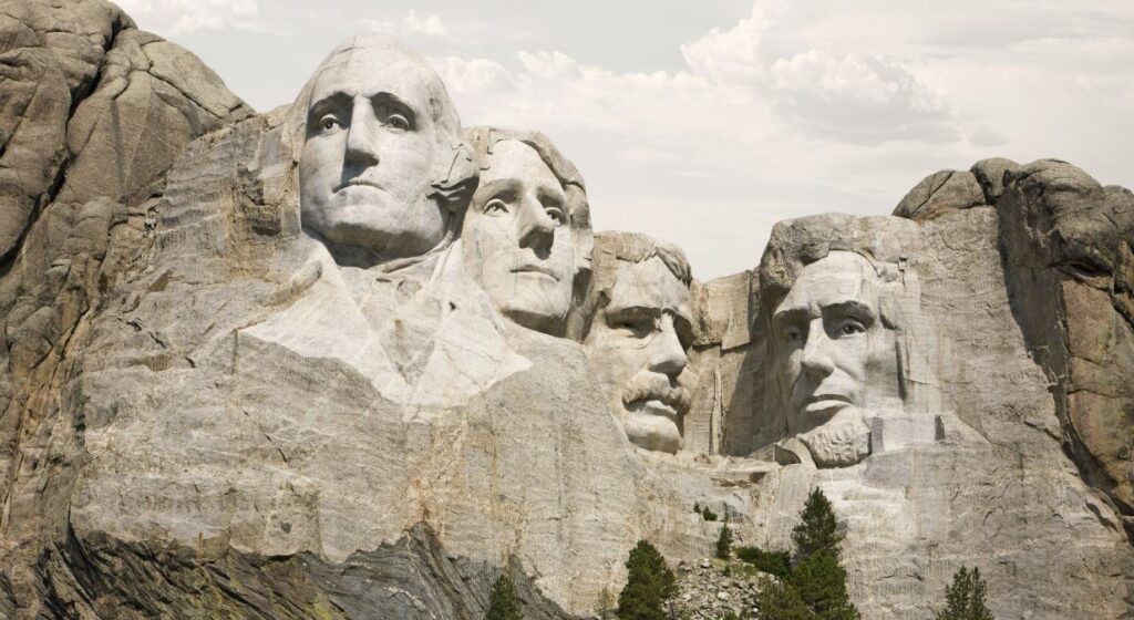 Mount Rushmore on a partly cloudy day