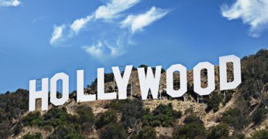The Hollywood sign on the hills in California.