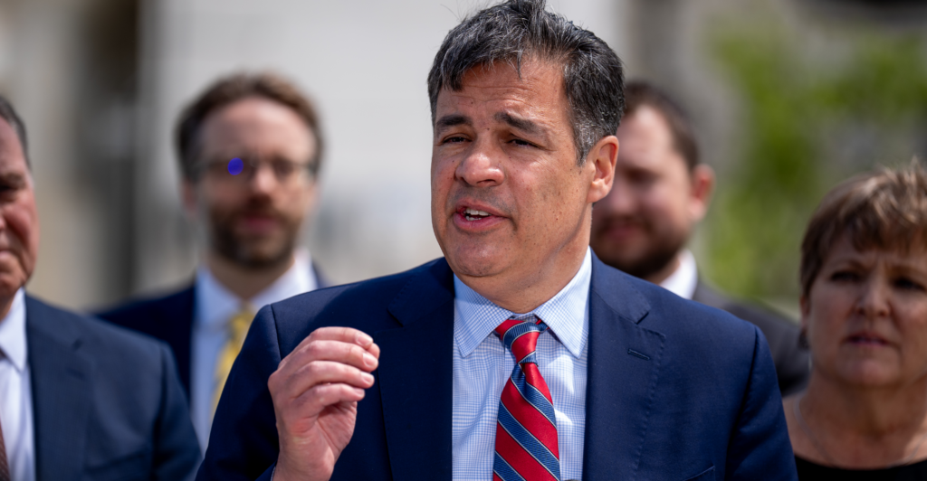 Idaho Attorney General Raul Labrador speaks outside the U.S. Supreme Court on April 24, 2024.