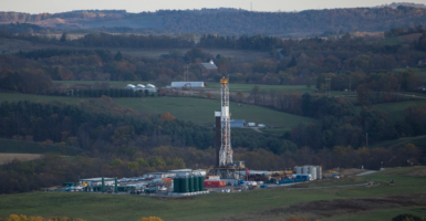 A hydro-fracking drilling pad for oil and gas is seen here on Oct. 26, 2017, in Robinson Township, Pennsylvania.