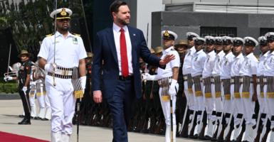 Vice President JD Vance reviews Indian troops on Monday in New Delhi, India.