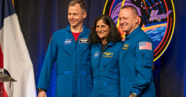 At a press conference in Houston on March 31, astronauts Nick Hague, Suni Williams, and Butch Willmore discuss their return from the International Space Station following an extended stay in space.