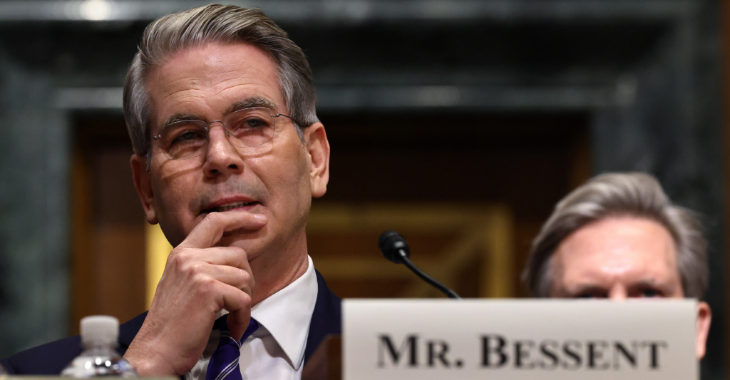 Scott Bessent testifies before the Senate Finance Committee during his confirmation hearing for Treasury secretary on Jan. 16.