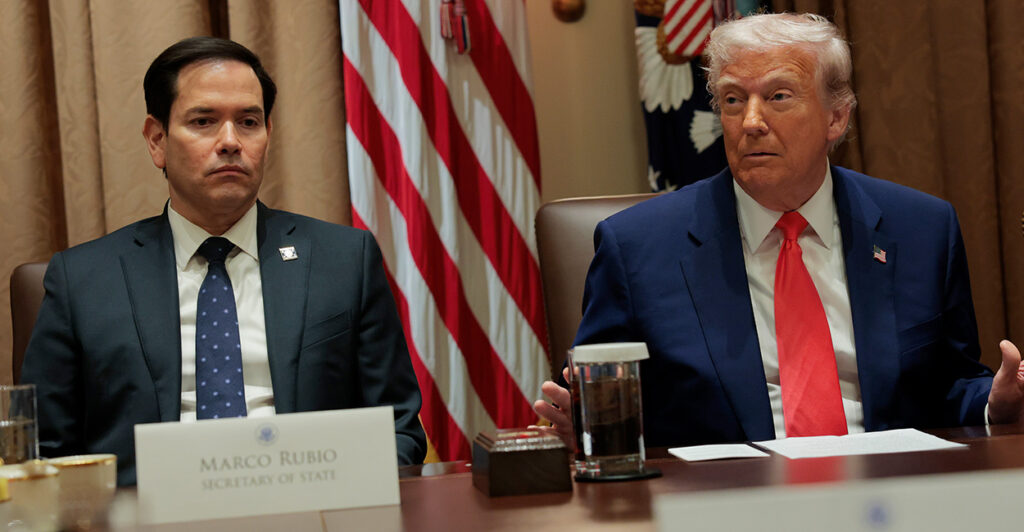 President Donald Trump and Secretary of State Marco Rubio attend a Cabinet meeting Thursday.