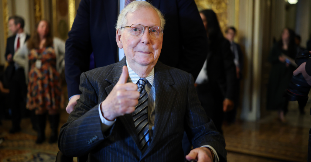 Sen. Mitch McConnell, R-Ky., leaves the Republican caucus lunch at the Capitol on March 13.